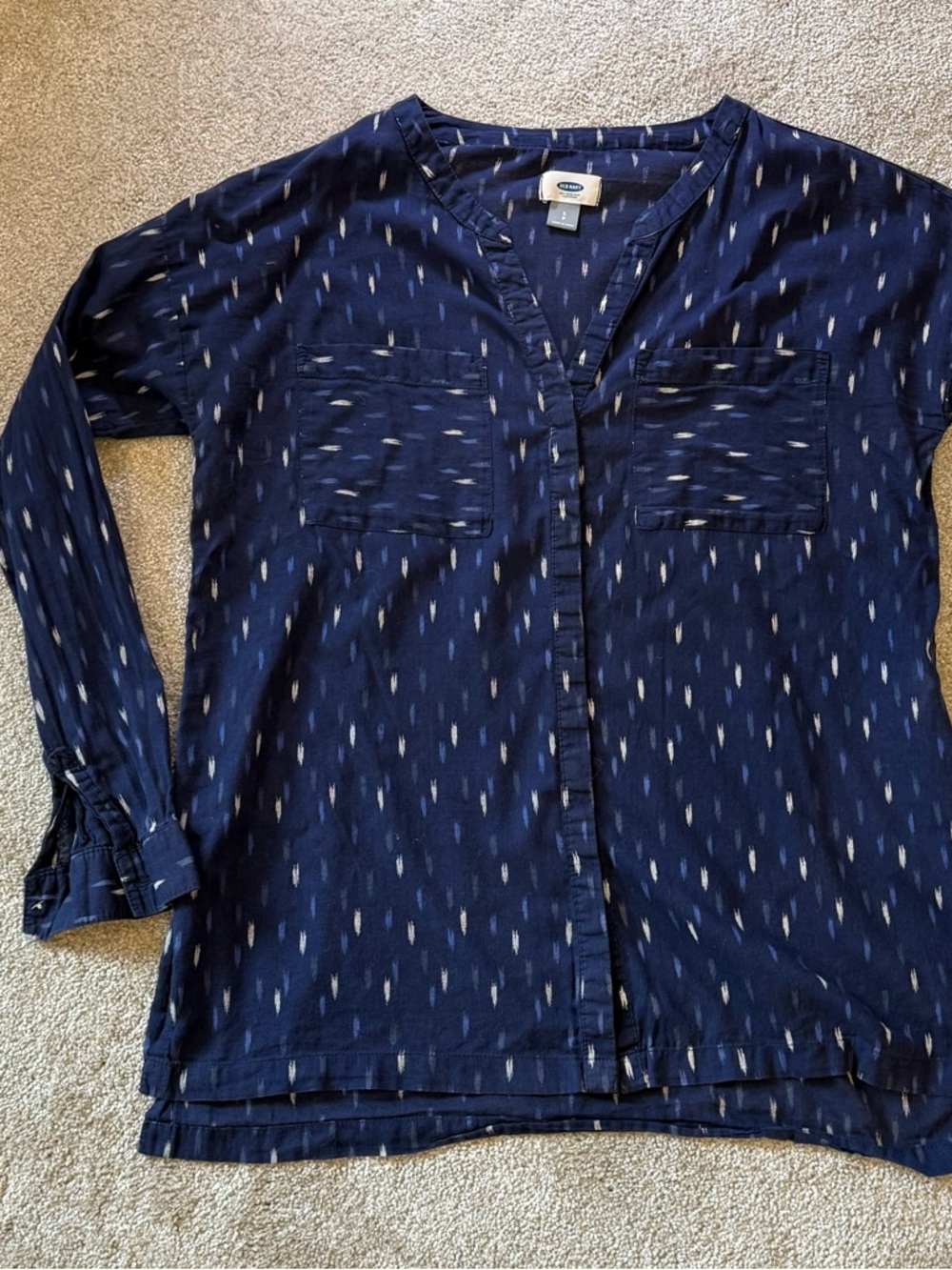 Old Navy Semi Sheer Cotton Button Down Shirt Small Blue Lightweight Blouse